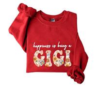 Sudaderas para mujer Happiness Is Being A Gigi Floral de manga larga con cuello redondo para mujer, sudadera de moda casual de invierno cómoda para otoño, rosso, XXL