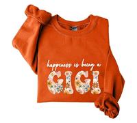 Sudaderas para mujer Happiness Is Being A Gigi Floral de manga larga con cuello redondo para mujer, sudadera de moda casual de invierno cómoda para otoño, naranja, S