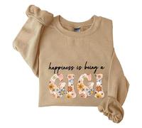 Sudaderas para mujer Happiness Is Being A Gigi Floral de manga larga con cuello redondo para mujer, sudadera de moda casual de invierno cómoda para otoño, caqui, L