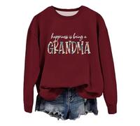 Sudaderas para mujer Happiness Is Being A Grandma de manga larga con cuello redondo para mujer, sudadera de invierno a la moda, casual, otoño, cómoda, Vino, L