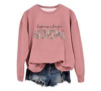 Sudaderas para mujer Happiness Is Being A Grandma de manga larga con cuello redondo para mujer, sudadera de invierno a la moda, casual, otoño, cómoda, rosa, L