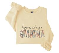 Sudaderas para mujer Happiness Is Being A Grandma de manga larga con cuello redondo para mujer, sudadera de moda casual de invierno, cómoda para otoño, beige, M