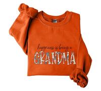 Sudaderas para mujer Happiness Is Being A Grandma de manga larga con cuello redondo para mujer, sudadera de moda casual de invierno, cómoda para otoño, naranja, L