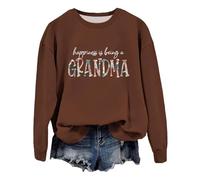 Sudaderas para mujer Happiness Is Being A Grandma de manga larga con cuello redondo para mujer, sudadera de invierno a la moda, casual, otoño, cómoda, café, XXL