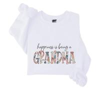 Sudaderas para mujer Happiness Is Being A Grandma de manga larga con cuello redondo para mujer, sudadera de moda casual de invierno, cómoda para otoño, blanco, L