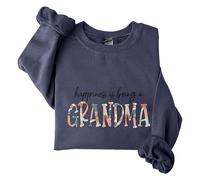 Sudaderas para mujer Happiness Is Being A Grandma de manga larga con cuello redondo para mujer, sudadera de moda casual de invierno, cómoda para otoño, azul marino, M