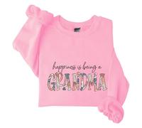 Sudaderas para mujer Happiness Is Being A Grandma de manga larga con cuello redondo para mujer, sudadera de moda casual de invierno, cómoda para otoño, rosa, XXL