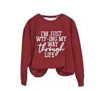Sudaderas para mujer Im Just Wtf Ing My Way Through Life de manga larga con cuello redondo para mujer, sudadera casual de invierno cómoda para otoño a la moda, Rojo De La Sandía, M