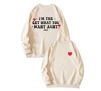 Sudaderas para mujer I'm The Get What You Want Aunt Aka cuello redondo manga larga sudadera moderna cómoda casual invierno otoño suéter, beige, M