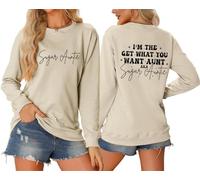 Sudaderas para mujer I'm The Get What You Want Aunt Aka Sugai Ctuntis cuello redondo otoño invierno sudadera moderna cómoda casual para mujer, caqui, XL