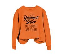 Sudaderas para mujer I'm The Youngest Tuin Rules Don't Apply To Me de manga larga con cuello redondo para mujer, sudadera de invierno casual, cómoda, moderna, otoño, naranja, L