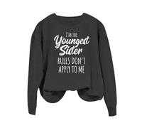 Sudaderas para mujer I'm The Youngest Tuin Rules Don't Apply To Me de manga larga con cuello redondo para mujer, sudadera de invierno casual, cómoda, moderna, otoño, gris oscuro, L