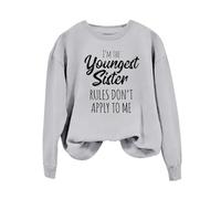 Sudaderas para mujer I'm The Youngest Tuin Rules Don't Apply To Me de manga larga con cuello redondo para mujer, sudadera de invierno casual, cómoda, moderna, otoño, gris, L