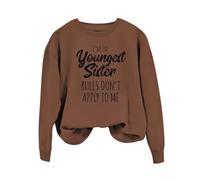 Sudaderas para mujer I'm The Youngest Tuin Rules Don't Apply To Me de manga larga con cuello redondo para mujer, sudadera de invierno casual, cómoda, moderna, otoño, café, L