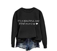 Sudaderas para mujer It's A Beautiful Day To Kick Cancer's Ass, cuello redondo, manga larga, sudadera para mujer, sudadera de invierno y otoño, cómoda, casual, Negro, S