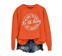 Sudaderas para mujer It's All Messy My Hair The Kids The House Life cuello redondo manga larga sudadera para mujer otoño moda casual cómodo invierno suéter, naranja, XXL