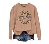 Sudaderas para mujer It's All Messy My Hair The Kids The House Life cuello redondo manga larga sudadera para mujer otoño moda casual cómodo invierno suéter, caqui, S