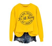 Sudaderas para mujer It's All Messy My Hair The Kids The House Life cuello redondo manga larga sudadera para mujer otoño moda casual cómodo invierno suéter, amarillo, L