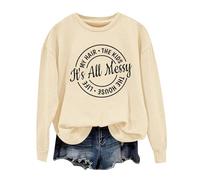 Sudaderas para mujer It's All Messy My Hair The Kids The House Life cuello redondo manga larga sudadera para mujer otoño moda casual cómodo invierno suéter, beige, M