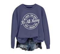 Sudaderas para mujer It's All Messy My Hair The Kids The House Life cuello redondo manga larga sudadera para mujer otoño moda casual cómodo invierno suéter, azul marino, S