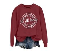 Sudaderas para mujer It's All Messy My Hair The Kids The House Life cuello redondo manga larga sudadera para mujer otoño moda casual cómodo invierno suéter, Vino, XL