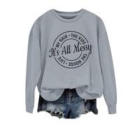 Sudaderas para mujer It's All Messy My Hair The Kids The House Life cuello redondo manga larga sudadera para mujer otoño moda casual cómodo invierno suéter, gris, L