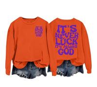 Sudaderas para mujer It's Never Luck, It's God de manga larga con cuello redondo para mujer, sudadera de invierno para otoño, cómoda, casual, a la moda, naranja, XXL