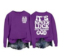 Sudaderas para mujer It's Never Luck, It's God de manga larga con cuello redondo para mujer, sudadera de invierno para otoño, cómoda, casual, a la moda, Morado (, XL