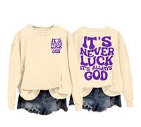 Sudaderas para mujer It's Never Luck, It's God de manga larga con cuello redondo para mujer, sudadera de invierno para otoño, cómoda, casual, a la moda, caqui, S