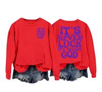 Sudaderas para mujer It's Never Luck, It's God de manga larga con cuello redondo para mujer, sudadera de invierno para otoño, cómoda, casual, a la moda, rosso, XL