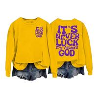 Sudaderas para mujer It's Never Luck, It's God de manga larga con cuello redondo para mujer, sudadera de invierno para otoño, cómoda, casual, a la moda, amarillo, L