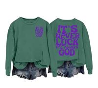 Sudaderas para mujer It's Never Luck, It's God de manga larga con cuello redondo para mujer, sudadera de invierno para otoño, cómoda, casual, a la moda, verde, M