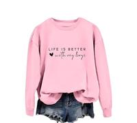 Sudaderas para mujer Life Is Better With My Boys, sudadera de manga larga con cuello redondo para mujer, sudadera de invierno cómoda para otoño, rosa, XXL