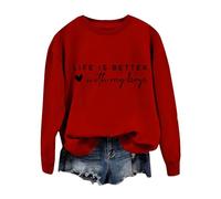 Sudaderas para mujer Life Is Better With My Boys, sudadera de manga larga con cuello redondo para mujer, sudadera de invierno cómoda para otoño, casual, a la moda, rosso, XXL