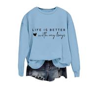 Sudaderas para mujer Life Is Better With My Boys, sudadera de manga larga con cuello redondo para mujer, sudadera de invierno cómoda, casual, para otoño, azul claro, M