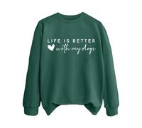 Sudaderas para mujer Life Is Better With My Dogs Dog Mom Cuello Redondo Manga Larga Mujer Sudadera Moda Otoño Casual Pullover Invierno Cómodo, verde, S