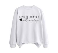 Sudaderas para mujer Life Is Better With My Dogs Dog Mom Cuello Redondo Manga Larga Mujer Sudadera Moda Otoño Casual Pullover Invierno Cómodo, blanco, S