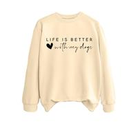 Sudaderas para mujer Life Is Better With My Dogs Dog Mom Cuello Redondo Manga Larga Mujer Sudadera Moda Otoño Casual Pullover Invierno Cómodo, beige, S