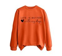 Sudaderas para mujer Life Is Better With My Dogs Dog Mom Cuello Redondo Manga Larga Mujer Sudadera Moda Otoño Casual Pullover Invierno Cómodo, naranja, S
