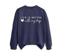 Sudaderas para mujer Life Is Better With My Dogs Dog Mom Cuello Redondo Manga Larga Mujer Sudadera Moda Otoño Casual Pullover Invierno Cómodo, azul oscuro, S