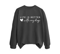 Sudaderas para mujer Life Is Better With My Dogs Dog Mom Cuello Redondo Manga Larga Mujer Sudadera Moda Otoño Casual Pullover Invierno Cómodo, gris oscuro, S