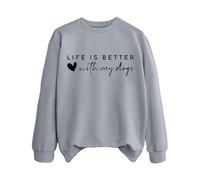 Sudaderas para mujer Life Is Better With My Dogs Dog Mom Cuello Redondo Manga Larga Mujer Sudadera Moda Otoño Casual Pullover Invierno Cómodo, gris, S