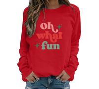 Sudaderas para mujer Oh What Fun cuello redondo manga larga casual otoño mujer sudadera invierno cómodo casual suéter moderno, rosso, XXL