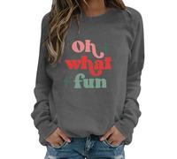 Sudaderas para mujer, Oh What Fun, cuello redondo, manga larga, informal, para otoño, para invierno, cómoda, casual, a la moda, gris oscuro, S