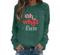 Sudaderas para mujer, Oh What Fun, cuello redondo, manga larga, informal, para otoño, para invierno, cómoda, casual, a la moda, verde, XL