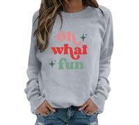 Sudaderas para mujer, Oh What Fun, cuello redondo, manga larga, informal, para otoño, para invierno, cómoda, casual, a la moda, gris, XL