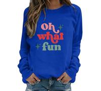 Sudaderas para mujer, Oh What Fun, cuello redondo, manga larga, informal, para otoño, para invierno, cómoda, casual, a la moda, azul, M