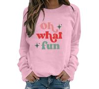 Sudaderas para mujer, Oh What Fun, cuello redondo, manga larga, informal, para otoño, para invierno, cómoda, casual, a la moda, rosa, M