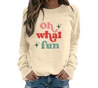 Sudaderas para mujer, Oh What Fun, cuello redondo, manga larga, informal, para otoño, para invierno, cómoda, casual, a la moda, beige, M