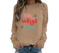 Sudaderas para mujer, Oh What Fun, cuello redondo, manga larga, informal, para otoño, para invierno, cómoda, casual, a la moda, caqui, S